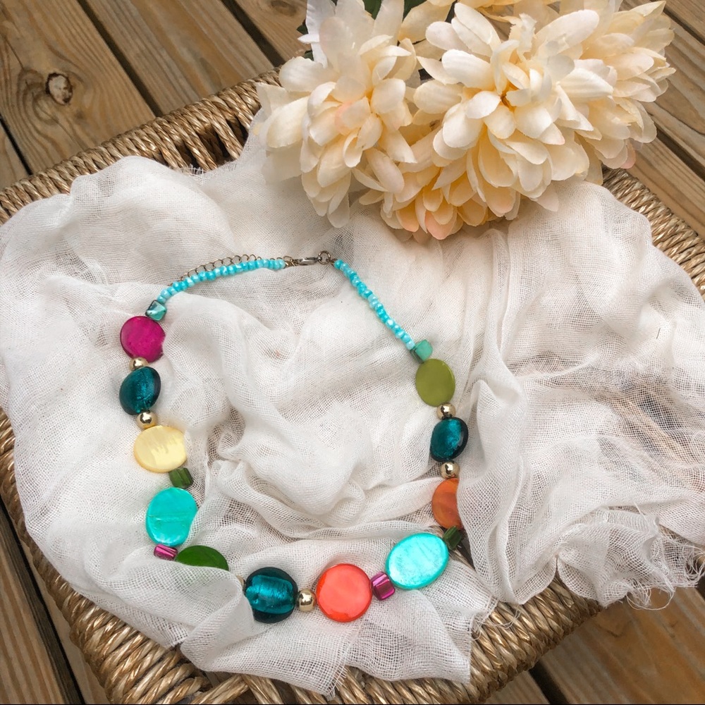 Vintage • Multicolor Bright Beaded Stone Necklace